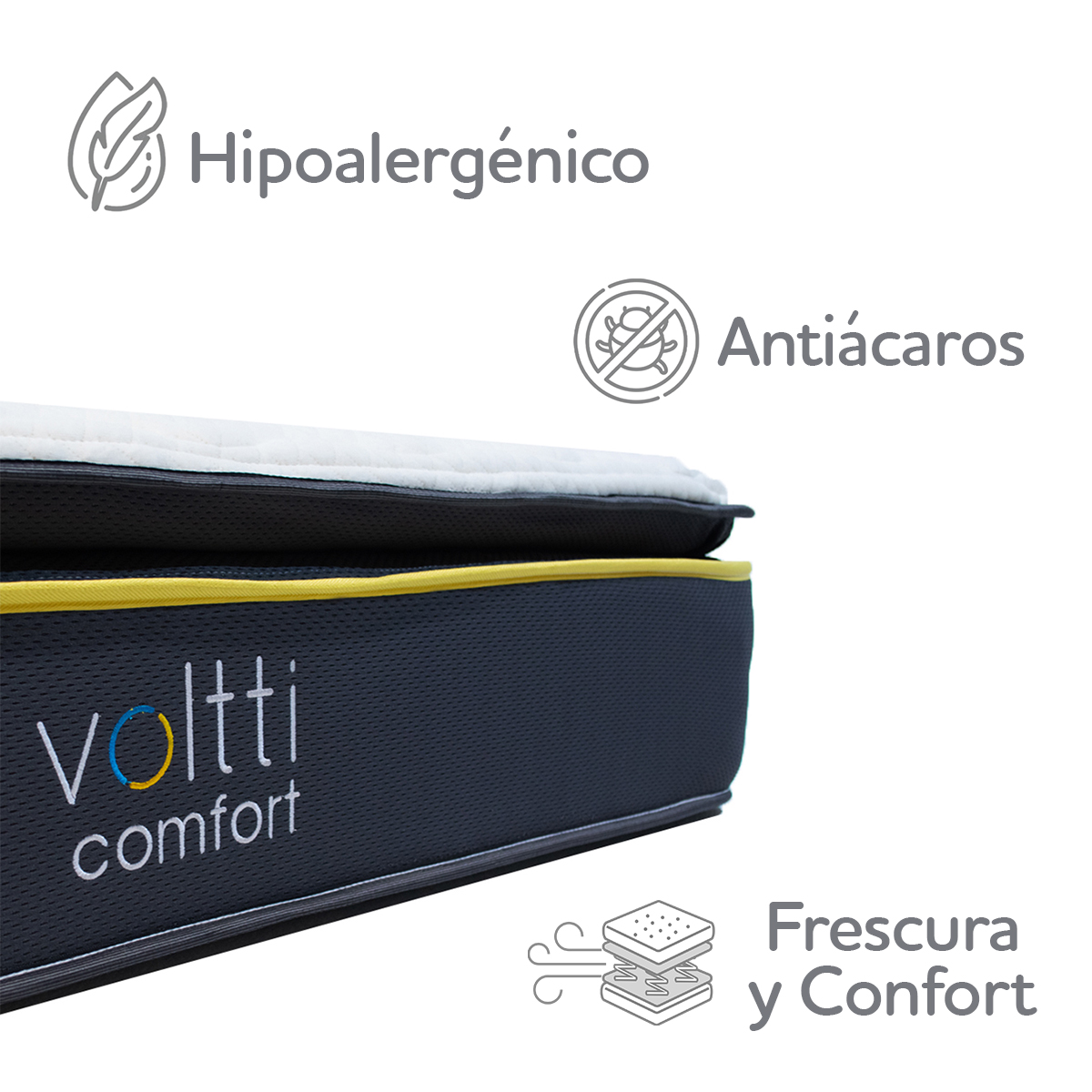 Voltti | Comfort | Colchón Abierto Híbrido Queen | Nano Memory Foam & Resortes Encapsulados | 28 CM