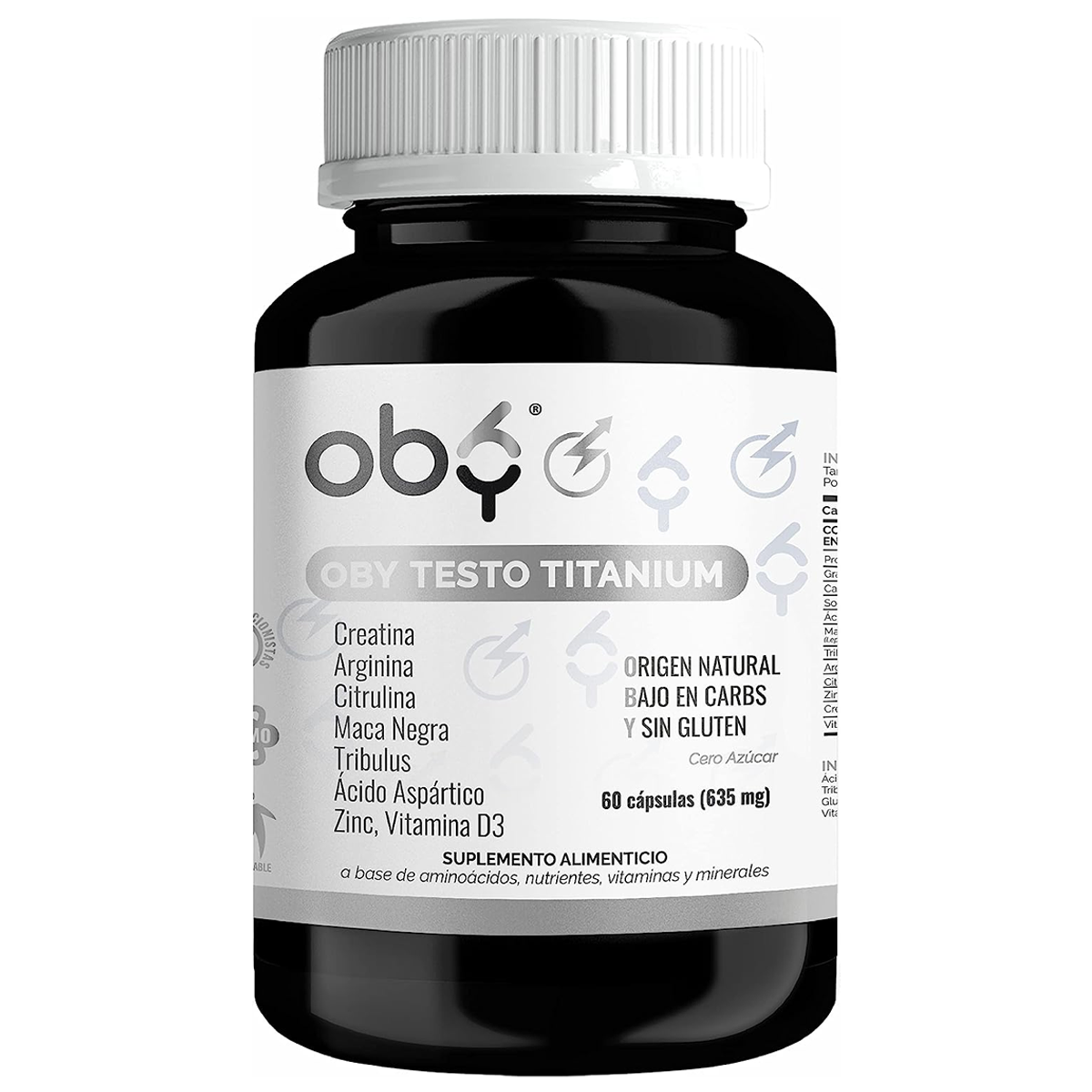 OBY Mens Testo Titanium | Multivitaminico para Hombre con Creatina Monohidratada, Maca Negra, L-Arginina, Tribulus, Citrulina, Vitamina D3, Zinc, Acido Aspartico. Vitaminas para Hombre 60 capsulas