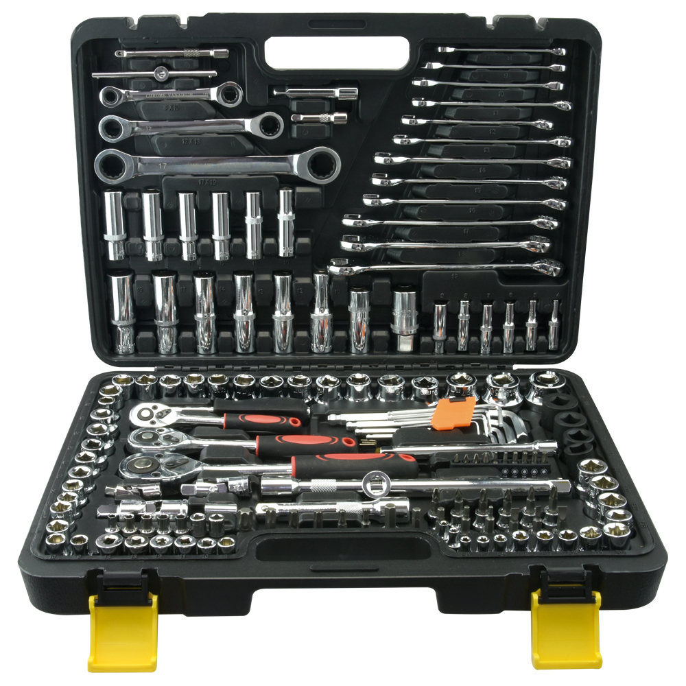 Herramientas juego autocle - Hecho de Cromo Vanadio - Ideal para aquellos trabajos e instalaciones donde la precisión y la resistencia son primordiales, 150 Piezas