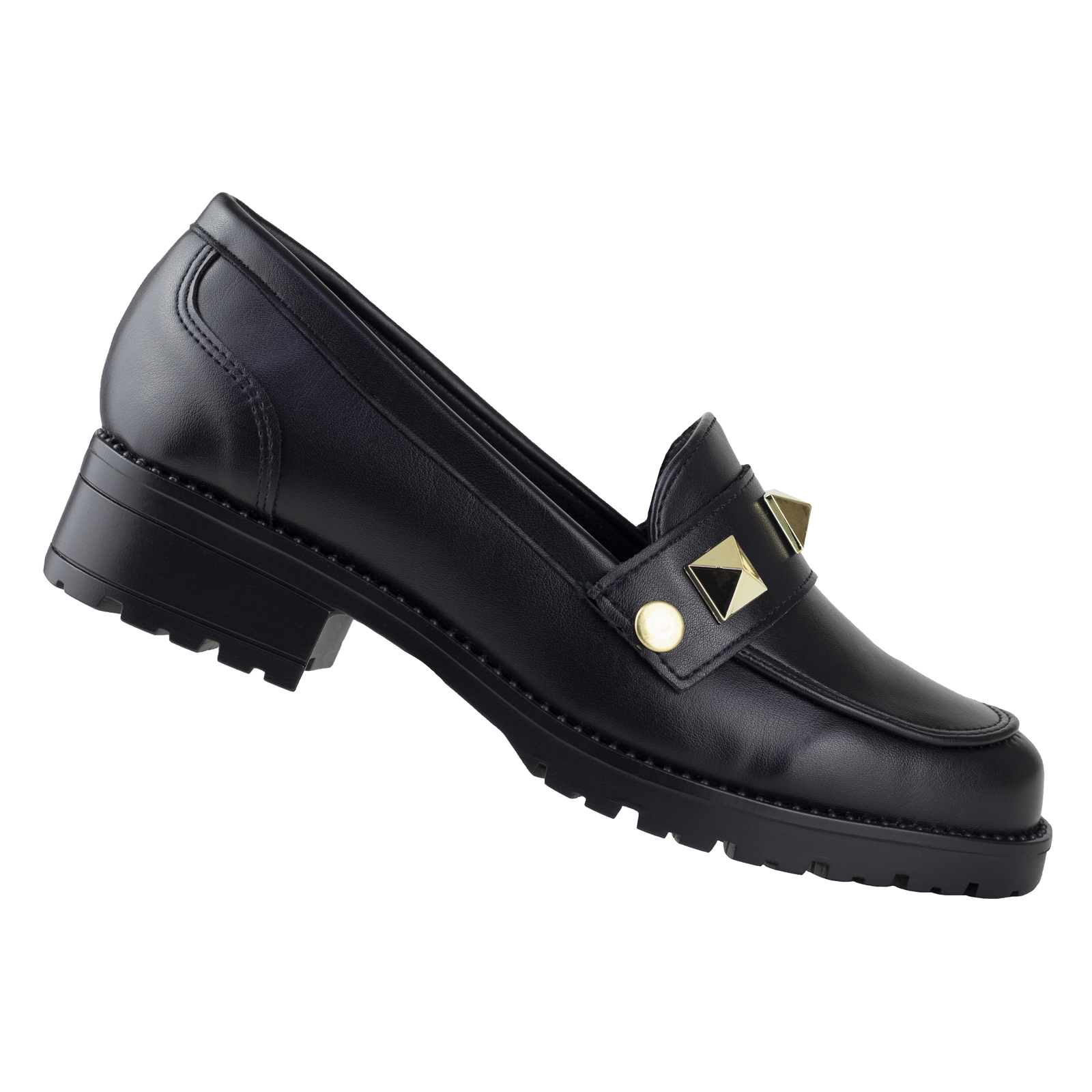 Mocasin Negro Para Mujer Loafer Capa De Ozono Hebilla 646001