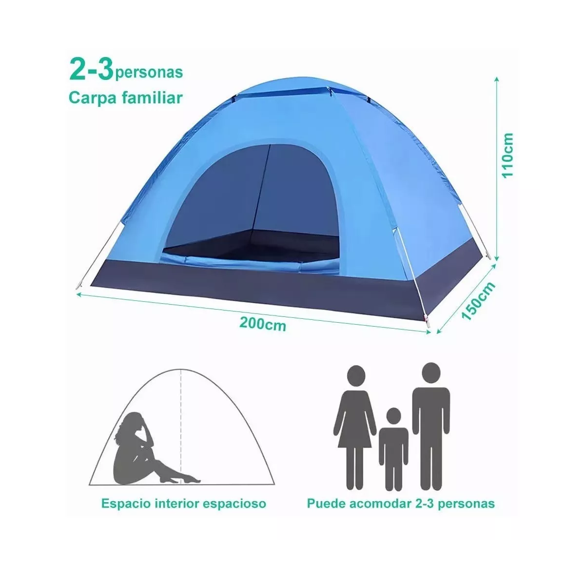Tiendas Casa Campaña 3 Personas/gran Espacio /fácil Instalar Azul