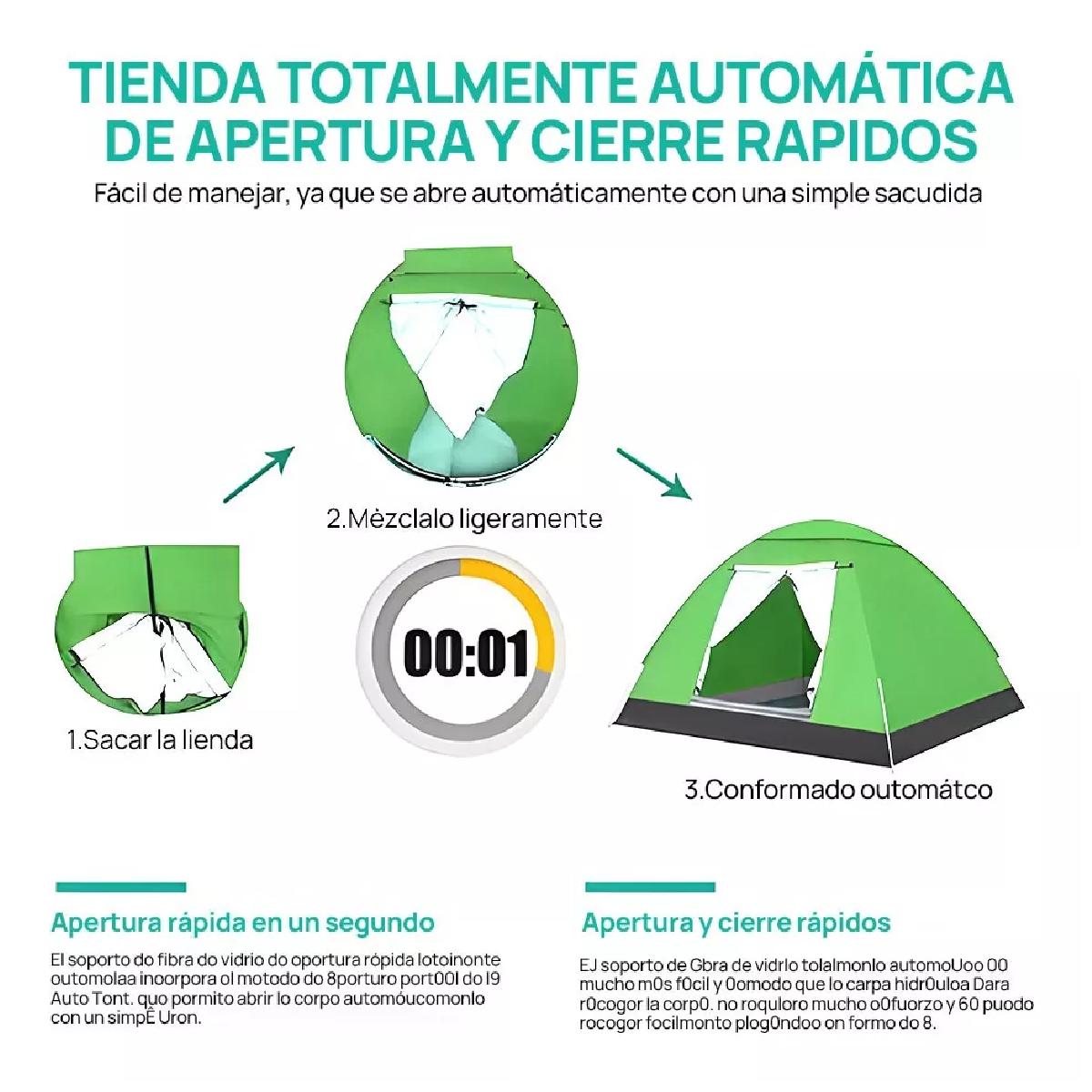 Tiendas Casa Campaña 3 Personas/gran Espacio /fácil Instalar Verde