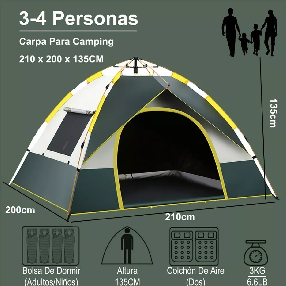 Tienda Automática Casa De Campaña 4 Personas Grande Camping
