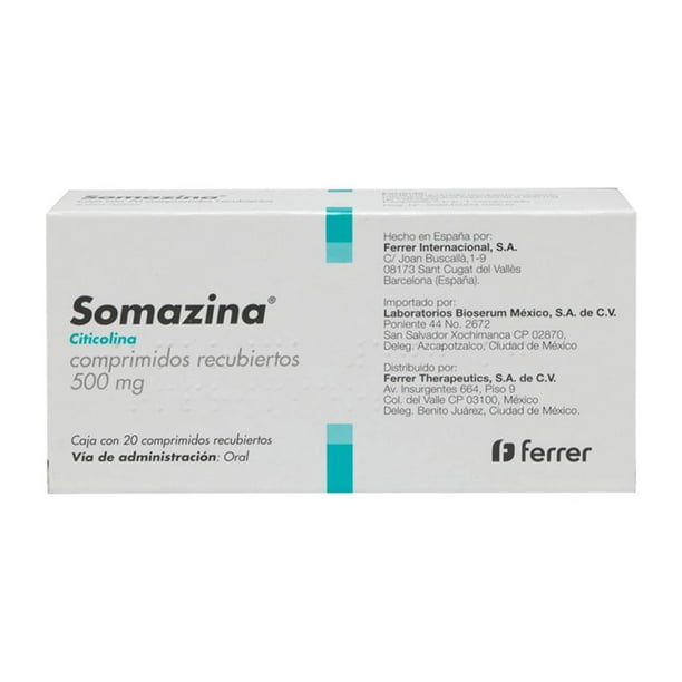 Somazina 20 Comprimidos Caja Citicolina sódica 500 MG