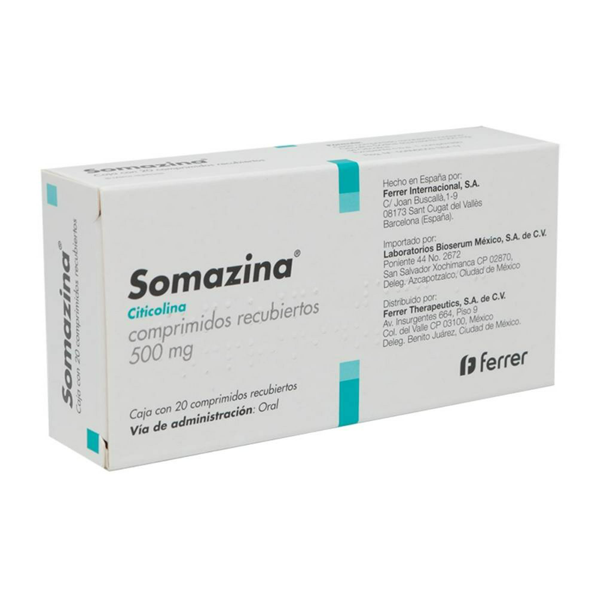 Somazina 20 Comprimidos Caja Citicolina sódica 500 MG