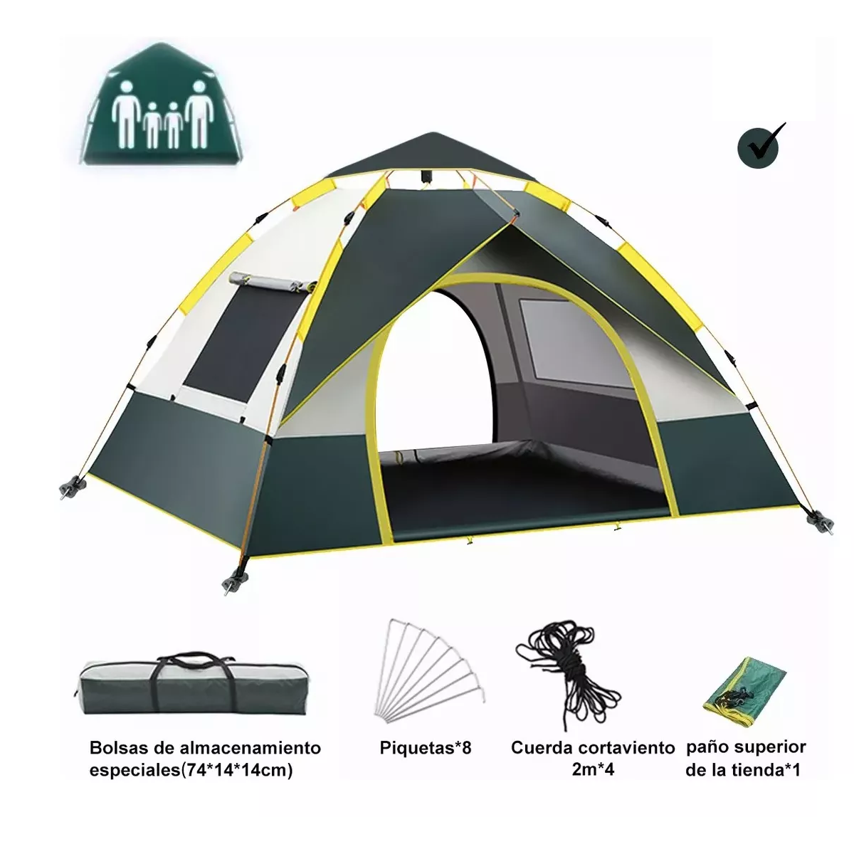 Tienda Casa De Campaña Automático 4 Personas 2.1x2x1.35m