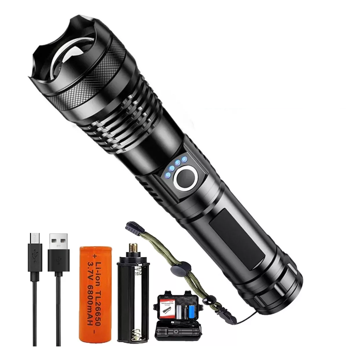 Lámpara Táctica 30000lm Led Xhp50 Usb Camping Recargable