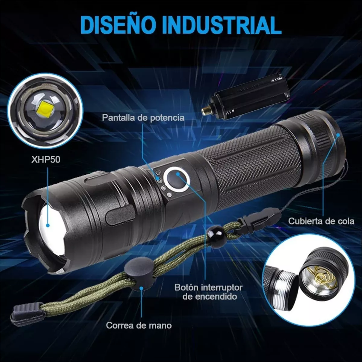 Lámpara Táctica 30000lm Led Xhp50 Usb Camping Recargable