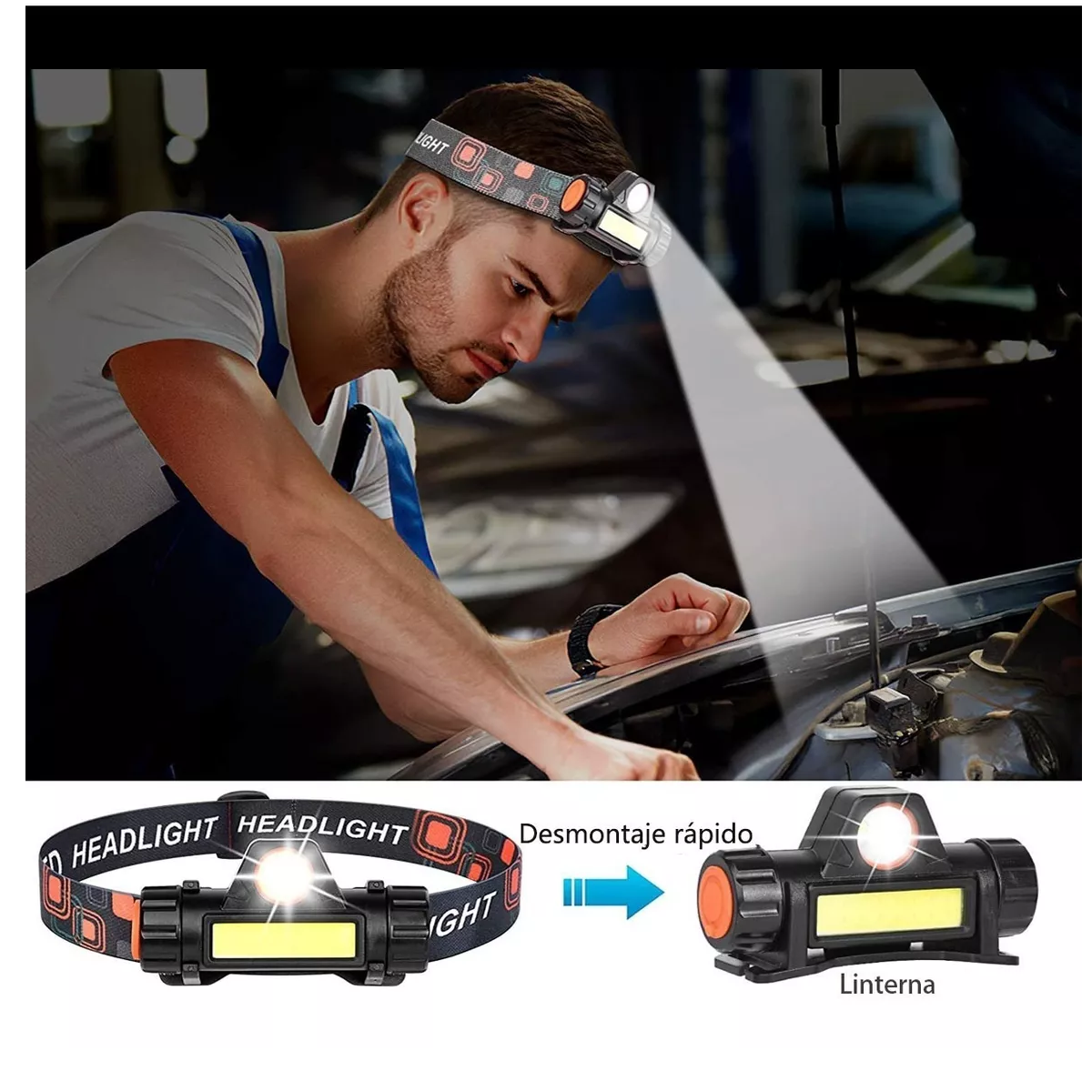  Linterna frontal recargable súper brillante de alta potencia,  lámpara LED recargable, focos impermeables para camping, correr, faro  portátil (luz blanca, 32 luces x 2) : Herramientas y Mejoras del Hogar