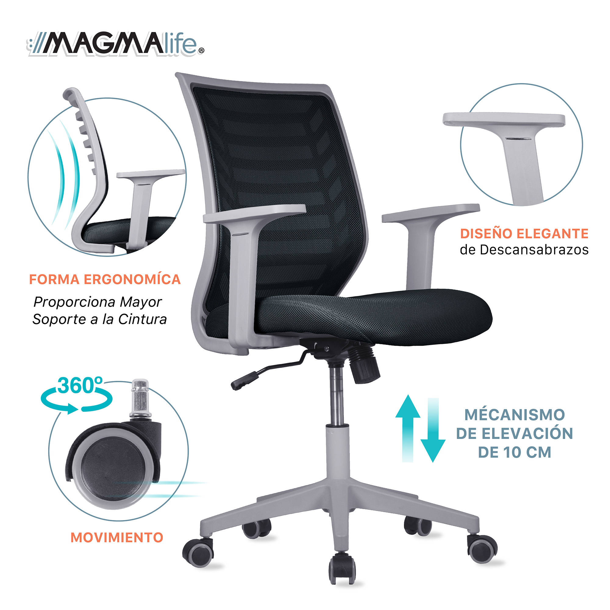 Silla de Escritorio Premium Modelo Estelar Magma Life (Gris)