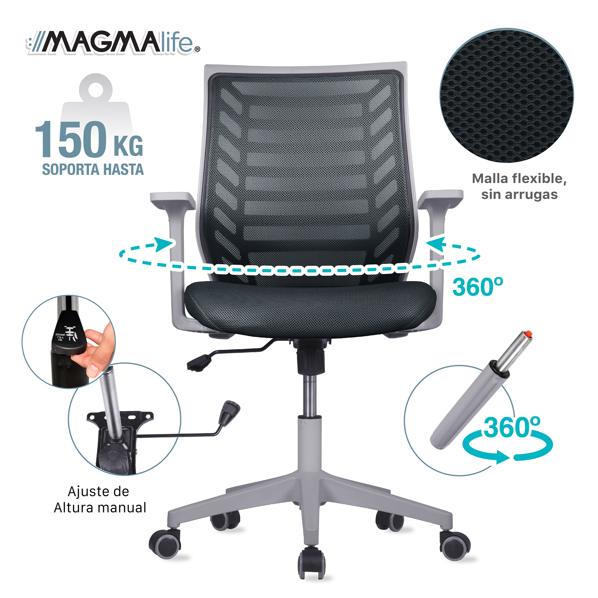 Silla de Escritorio Premium Modelo Estelar Magma Life (Gris)