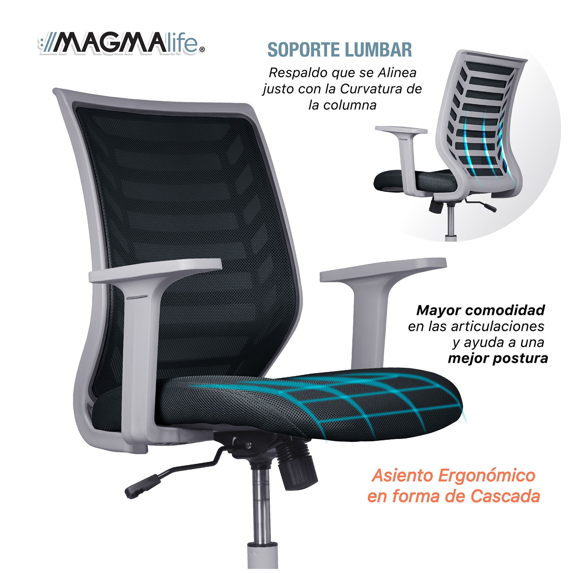 Silla de Escritorio Premium Modelo Estelar Magma Life (Gris)