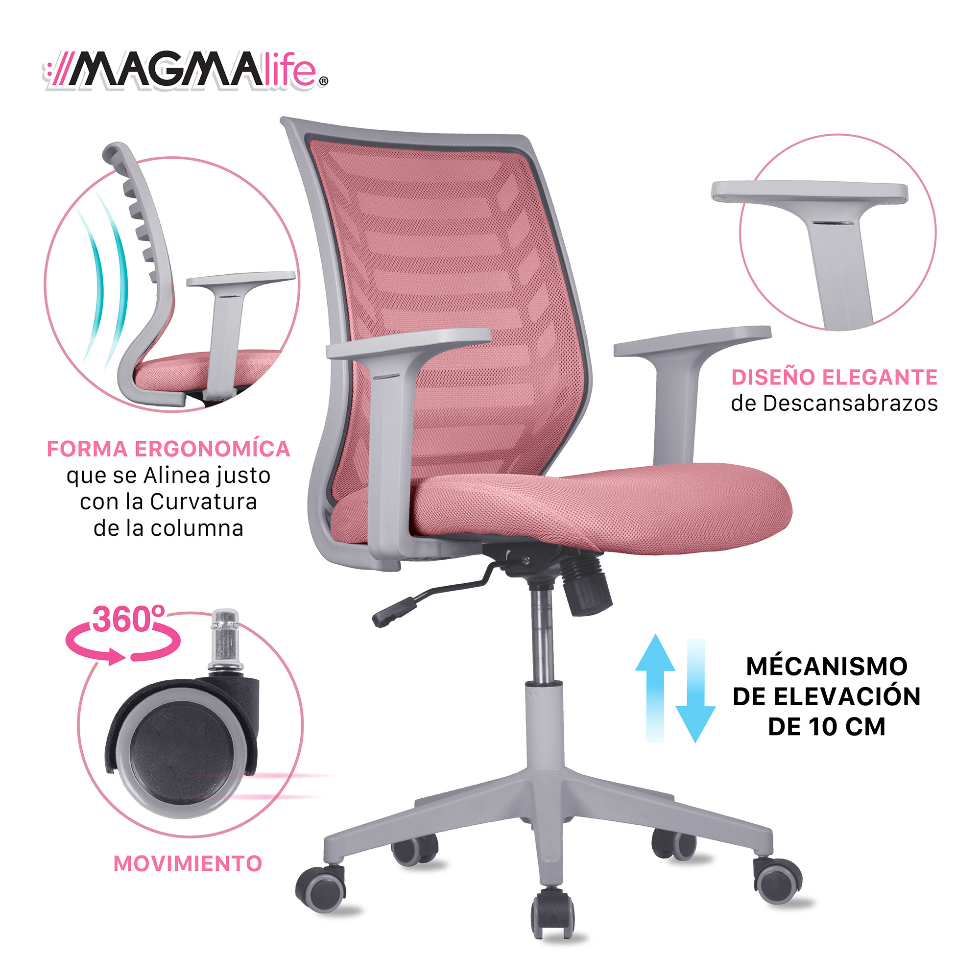 Silla de Escritorio Premium Modelo Estelar Magma Life (Rosa Pálido)