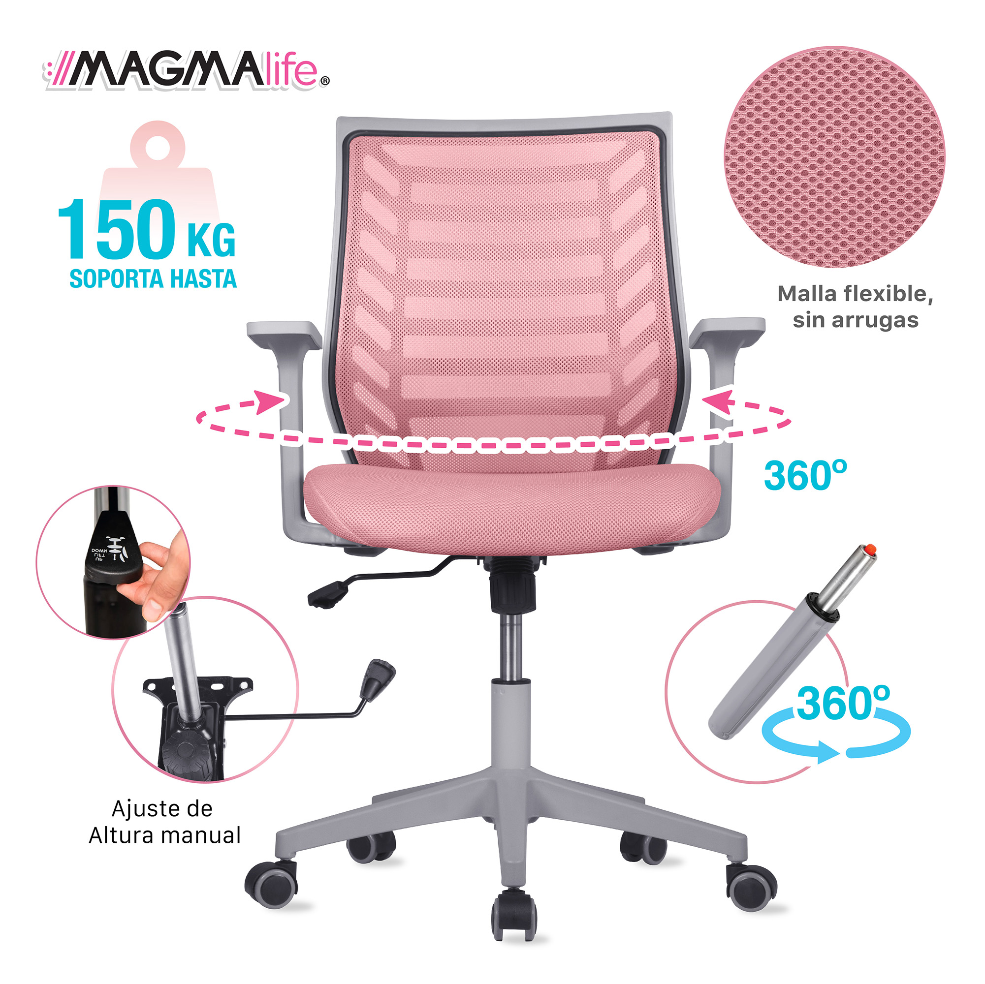 Silla de Escritorio Premium Modelo Estelar Magma Life (Rosa Pálido)