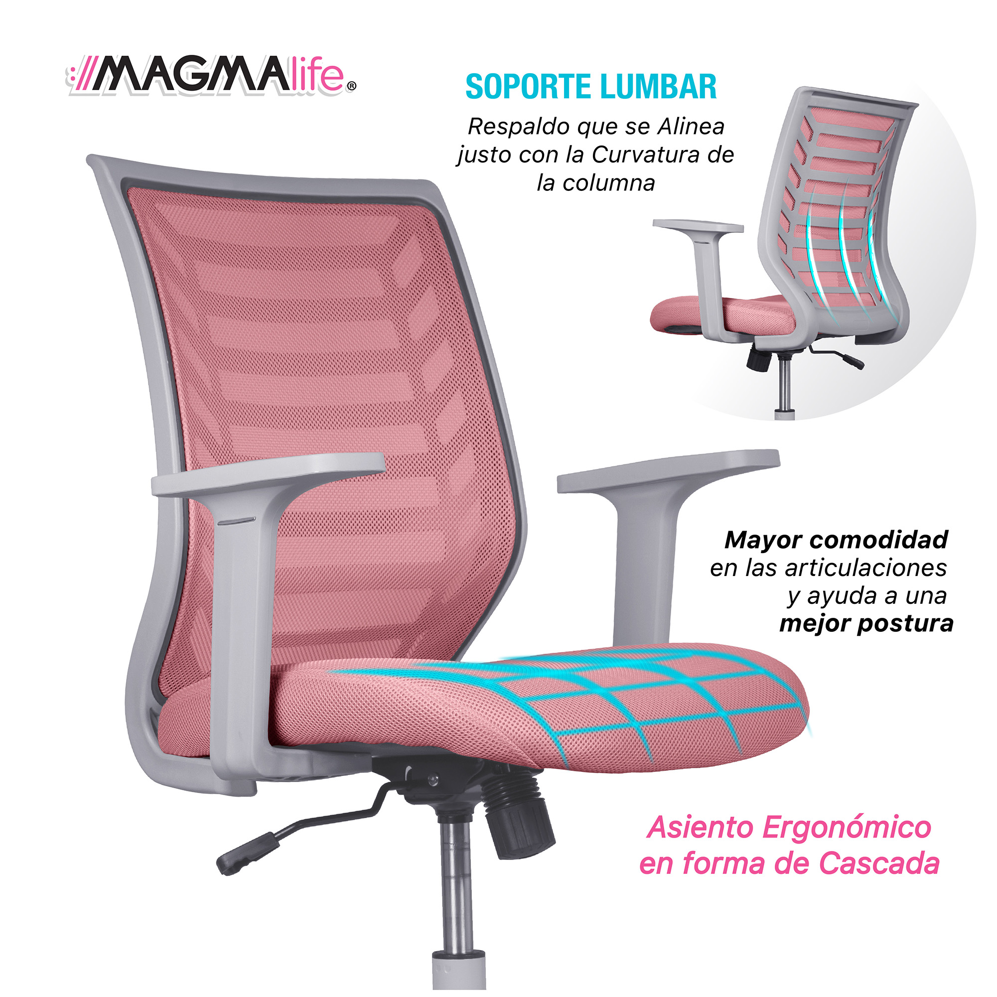 Silla de Escritorio Premium Modelo Estelar Magma Life (Rosa Pálido)