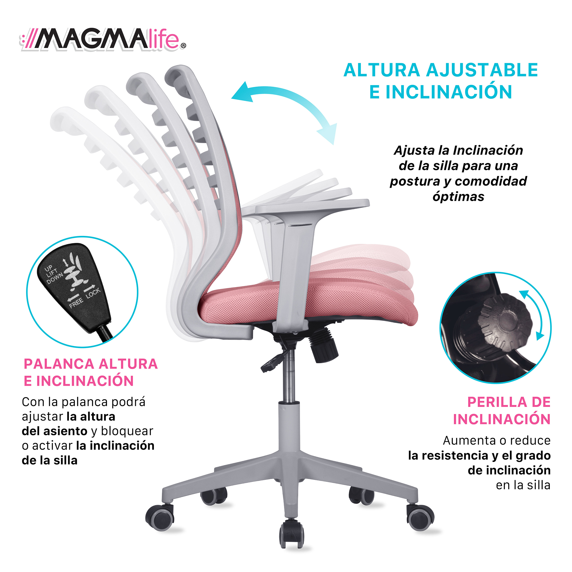 Silla de Escritorio Premium Modelo Estelar Magma Life (Rosa Pálido)