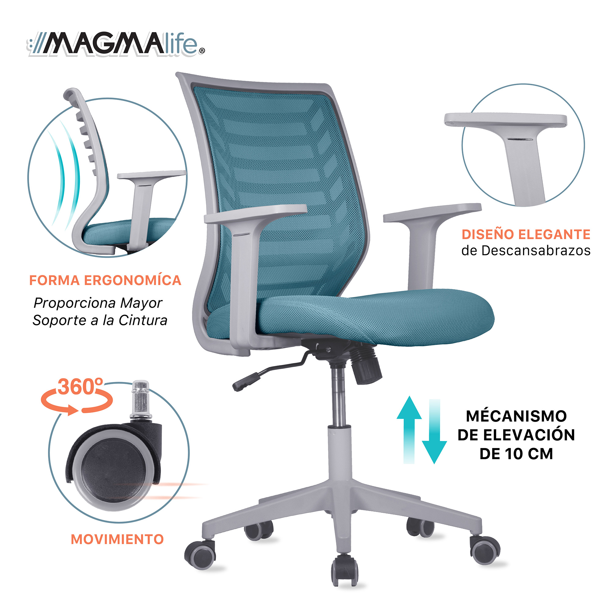 Silla de Escritorio Premium Modelo Estelar Magma Life (Azul Cerúleo)