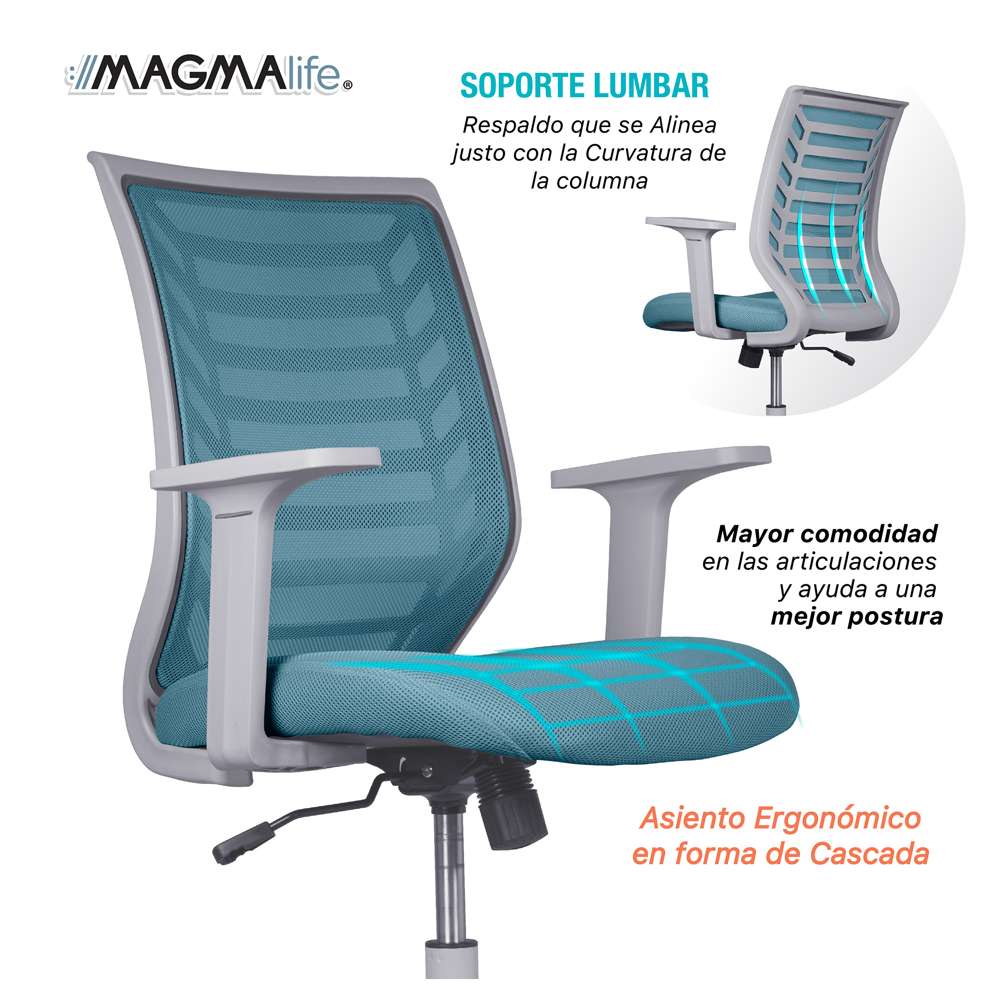 Silla de Escritorio Premium Modelo Estelar Magma Life (Azul Cerúleo)