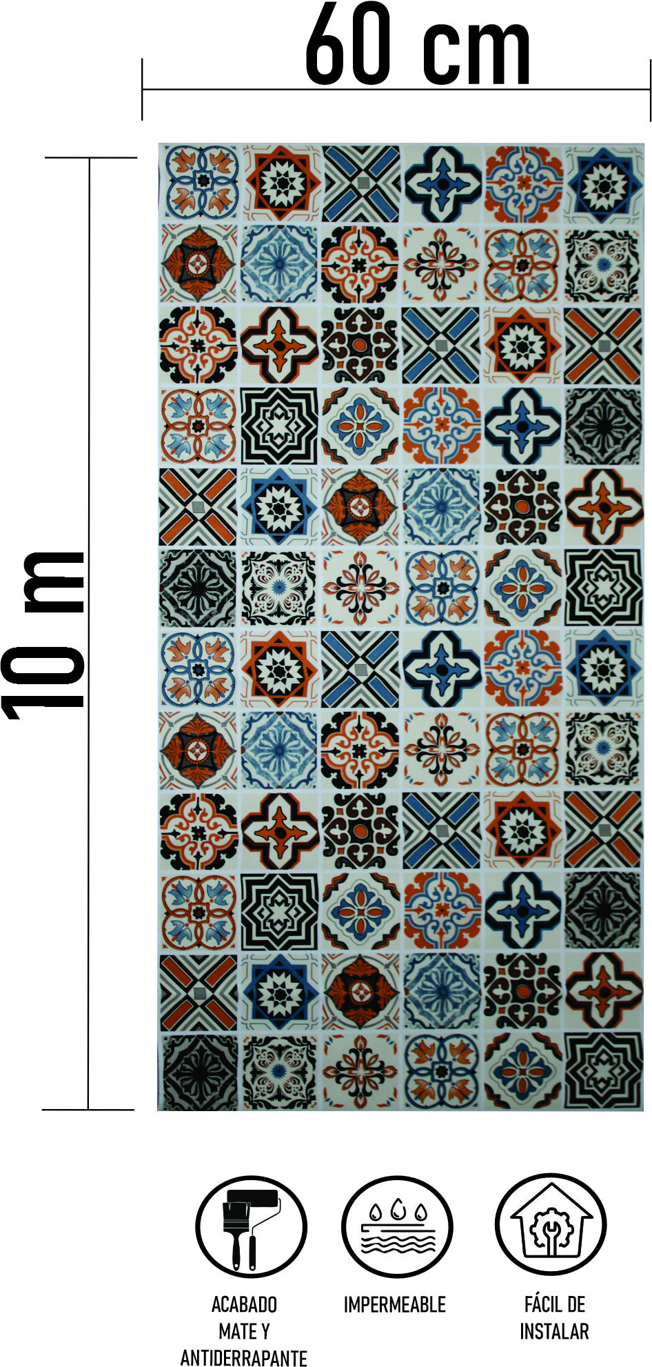 Tapiz Piso Adherible Talavera Oscura 10m X 60cm Pv20 6m2