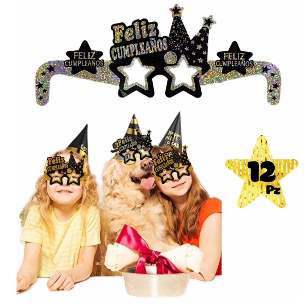 12 Gafas Lentes De Cartón Feliz Cumpleaños Fiesta