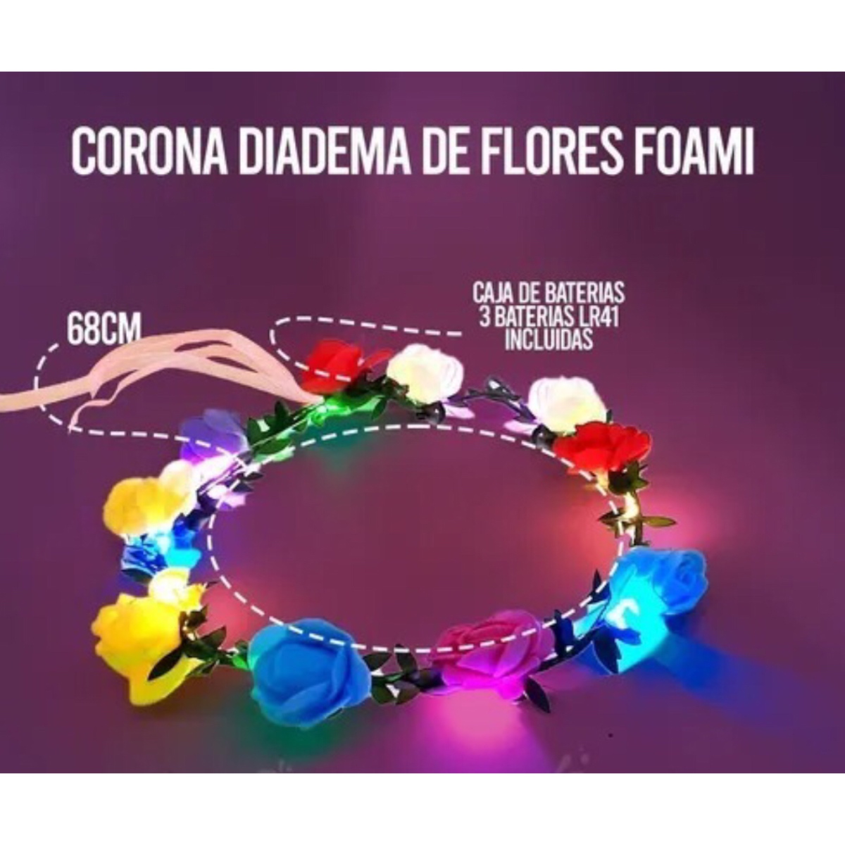 12 Corona Flores Led Diadema Luz Fiesta Festival Fomi Liston