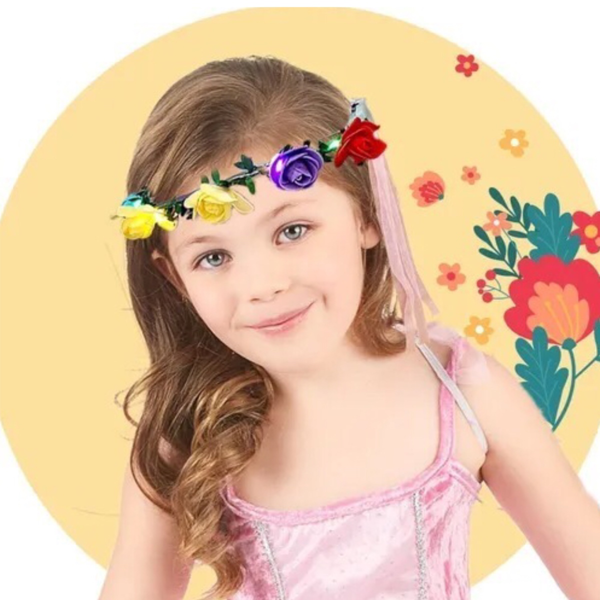 12 Corona Flores Led Diadema Luz Fiesta Festival Fomi Liston