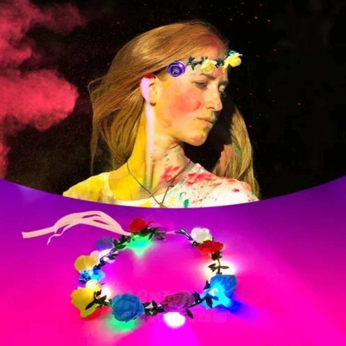 12 Corona Flores Led Diadema Luz Fiesta Festival Fomi Liston