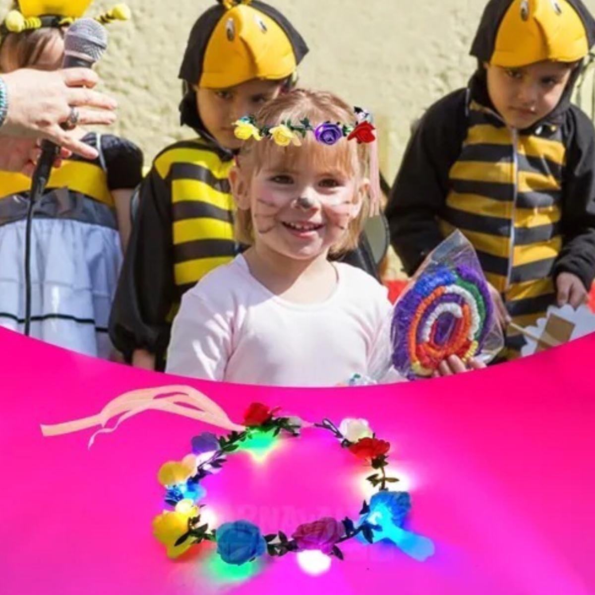 12 Corona Flores Led Diadema Luz Fiesta Festival Fomi Liston