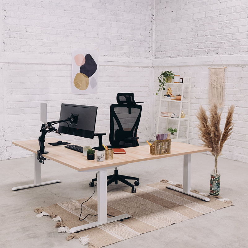 Escritorio de Altura Ajustable Eléctrico Escuadra / Tableros 180x60 + 90x60 cm