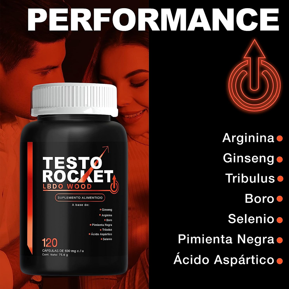 Suplemento Alimenticio - Testosterona Hombre Mens Testo Rocket Vigor Lbdo 120 Caps