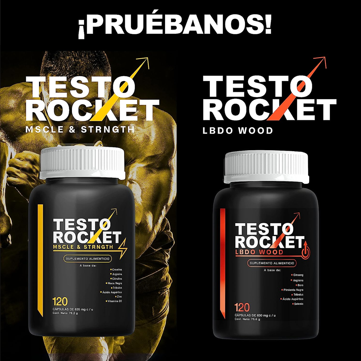 Suplemento Alimenticio - Testosterona Hombre Mens Testo Rocket Vigor Lbdo 120 Caps