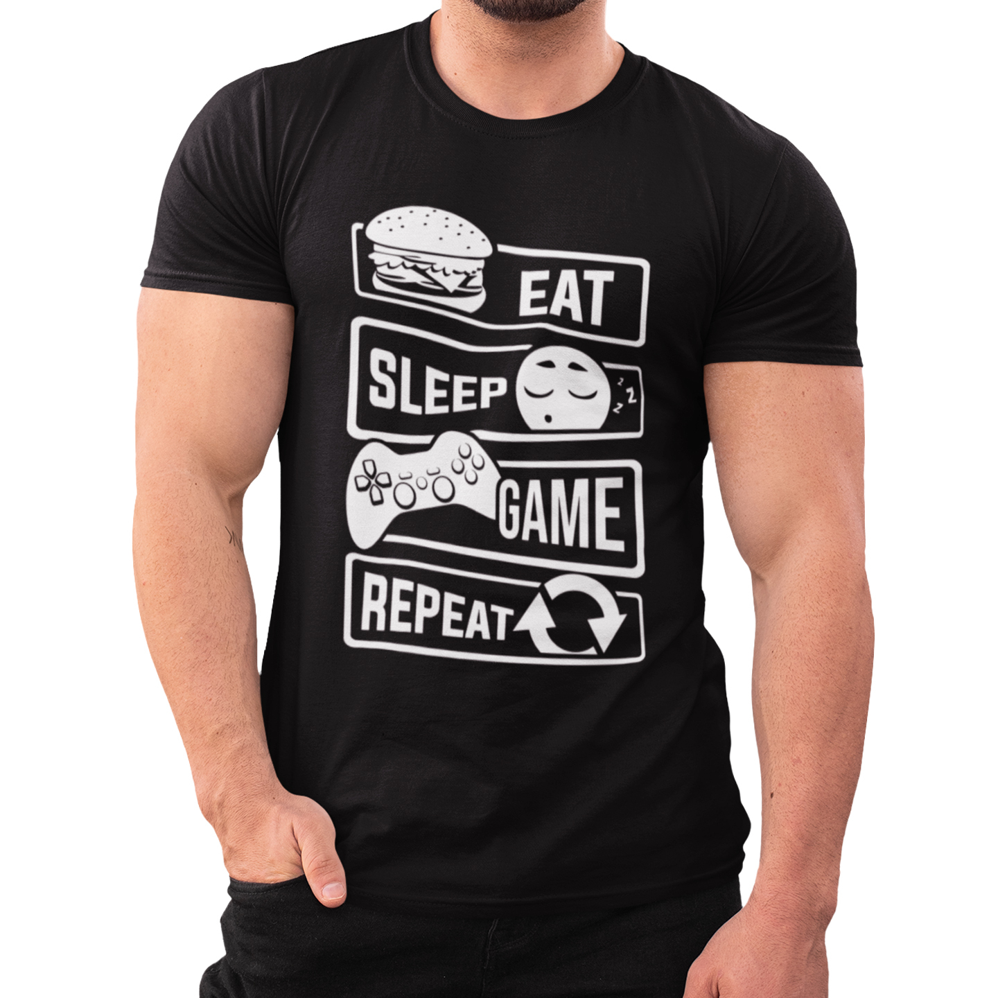 Playera Caballero, Dama Y Niño Gamer Eat Sleep Game Repeeat