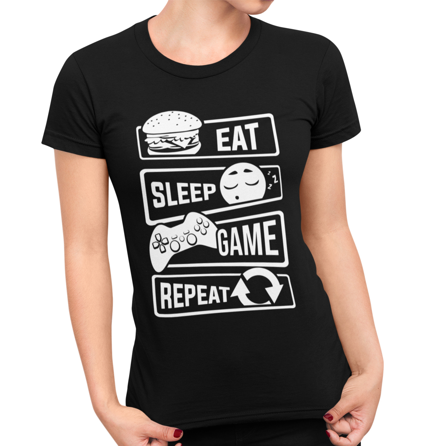 Playera Caballero, Dama Y Niño Gamer Eat Sleep Game Repeeat