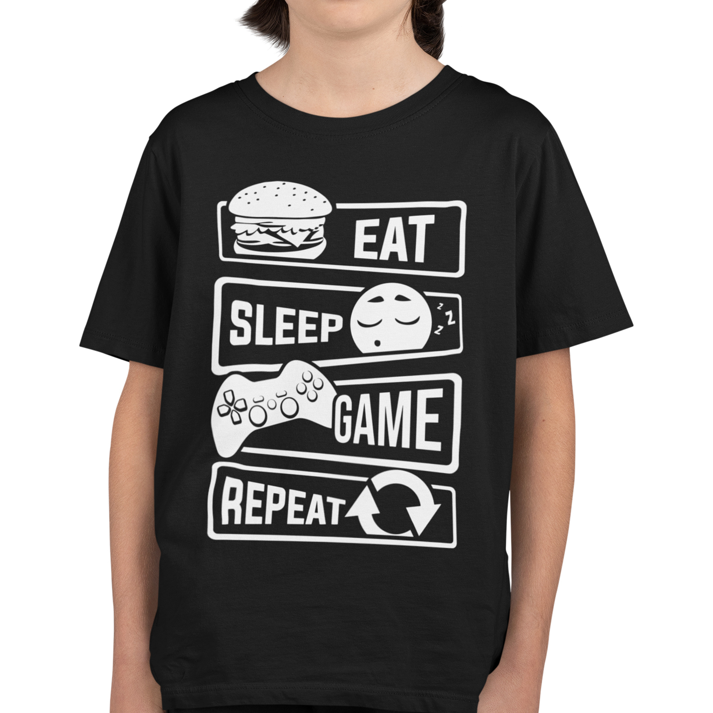 Playera Caballero, Dama Y Niño Gamer Eat Sleep Game Repeeat