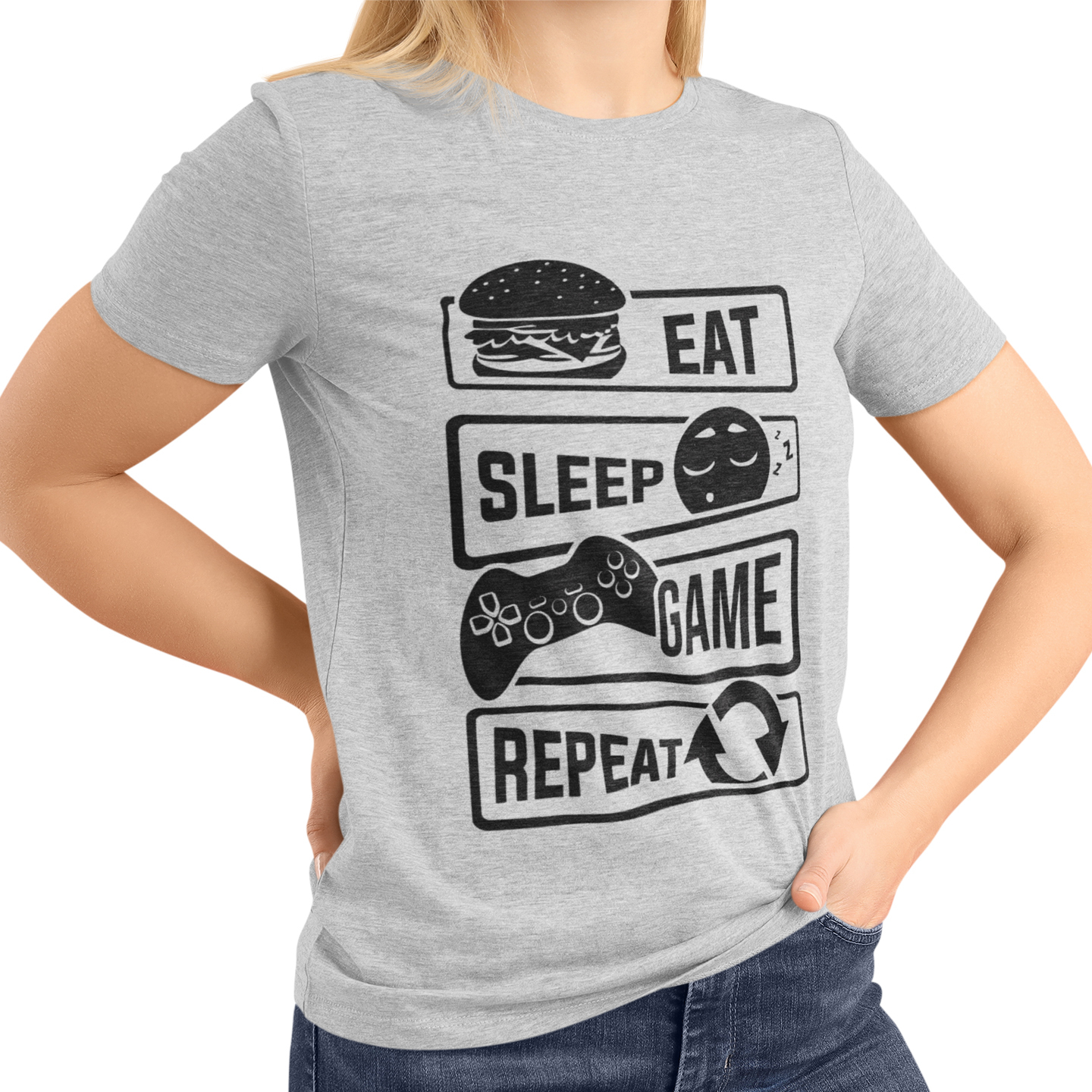 Playera Caballero, Dama Y Niño Gamer Eat Sleep Game Repeeat