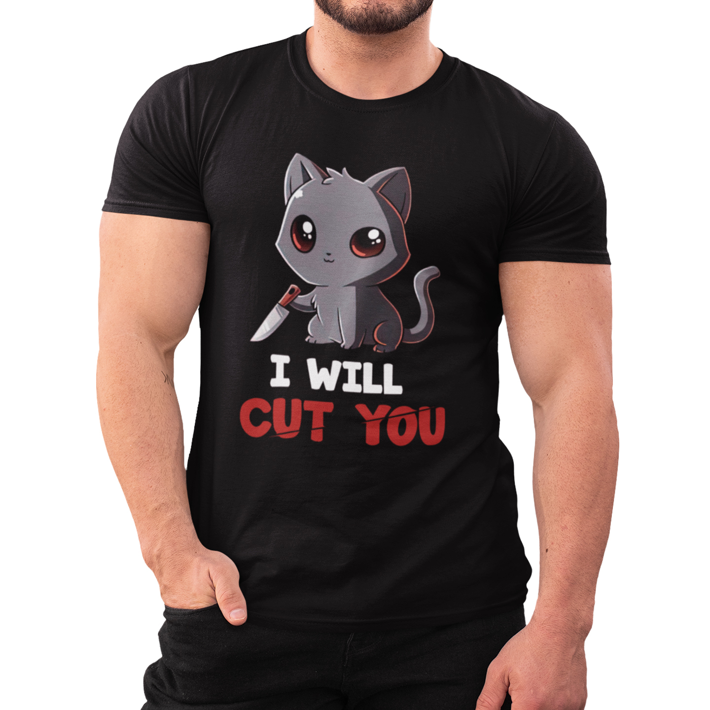Playera Caballero y Dama Meme Gatitos I Will Cut You Gato Cat