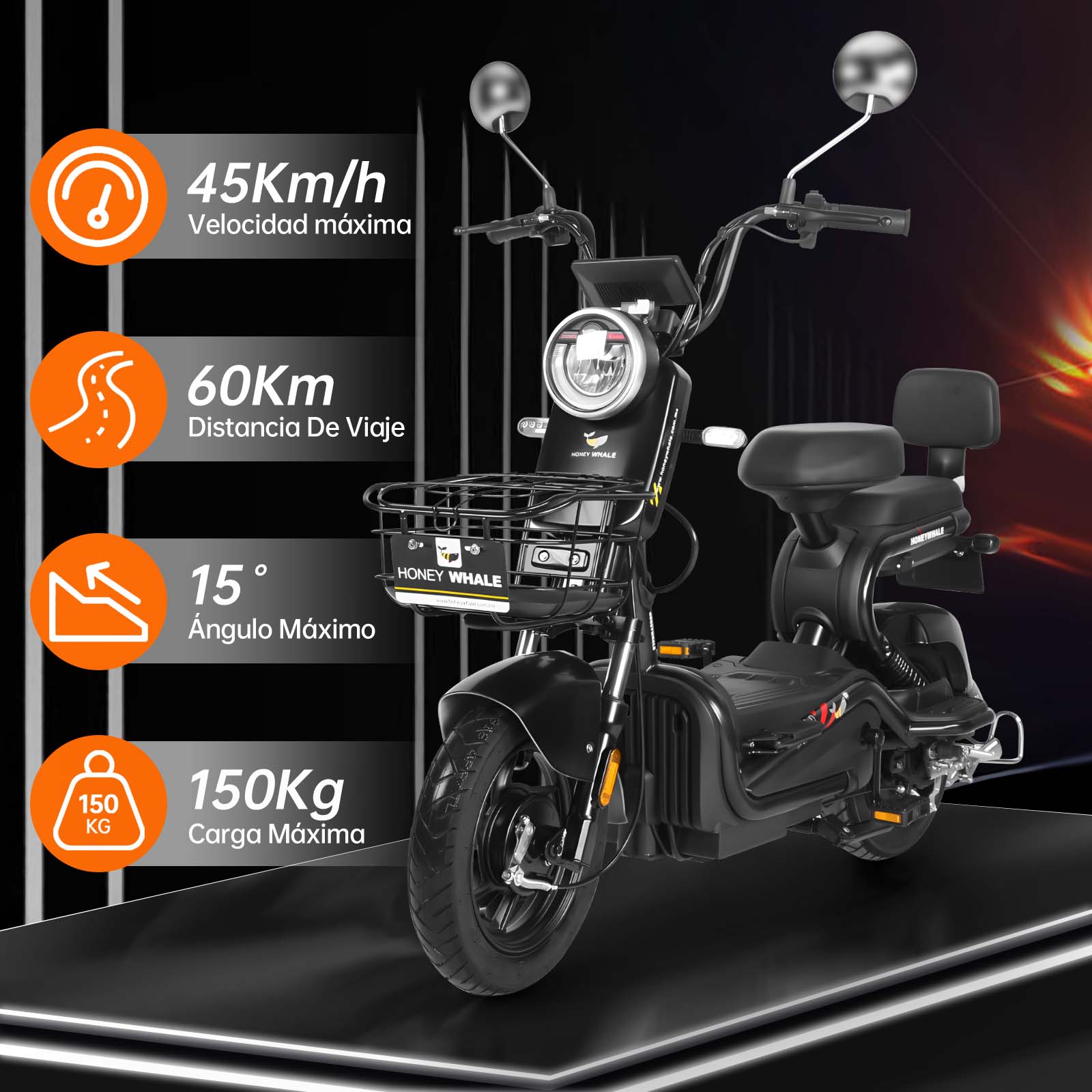 Motobici eléctrica Honey Whale KC Negro.