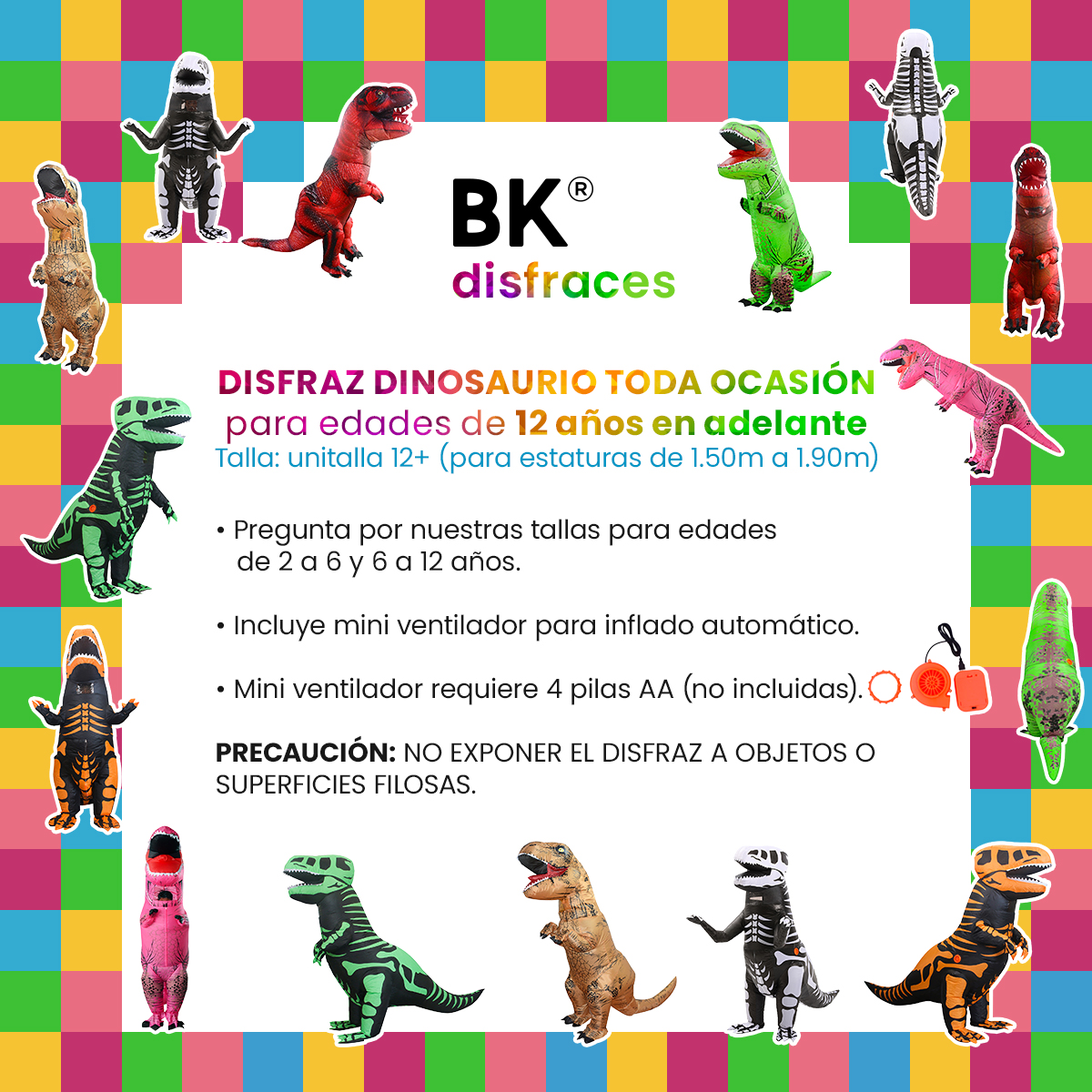 Disfraz inflable de dinosaurio T-rex jurásico premium halloween Toda ocasión Talla unitalla  adulto 12+ Naranja