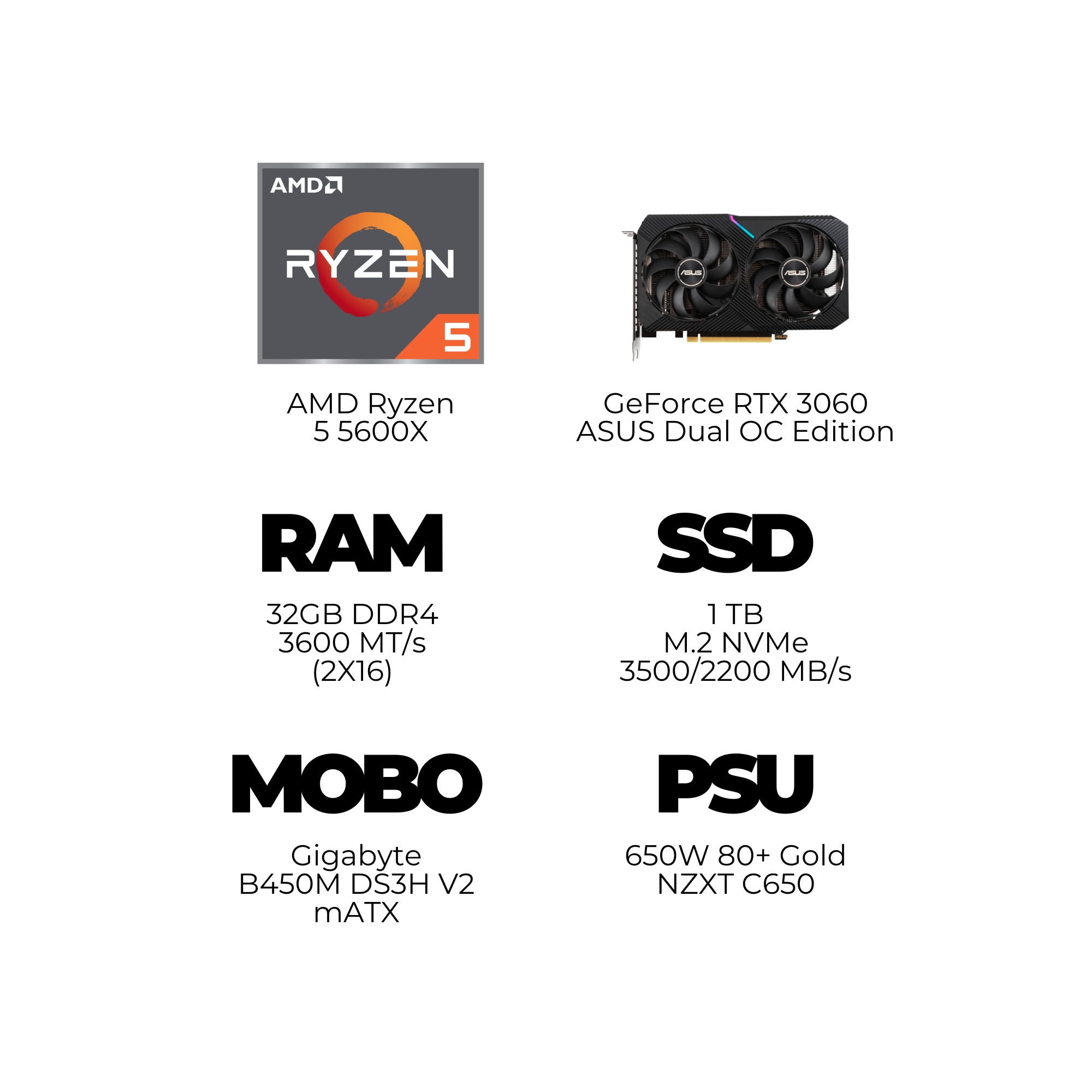 The Boss Blixard AMD Ryzen 5 5600X, GeForce RTX 3060, 32 GB DDR4, 1 TB SSD NVMe, Windows 10