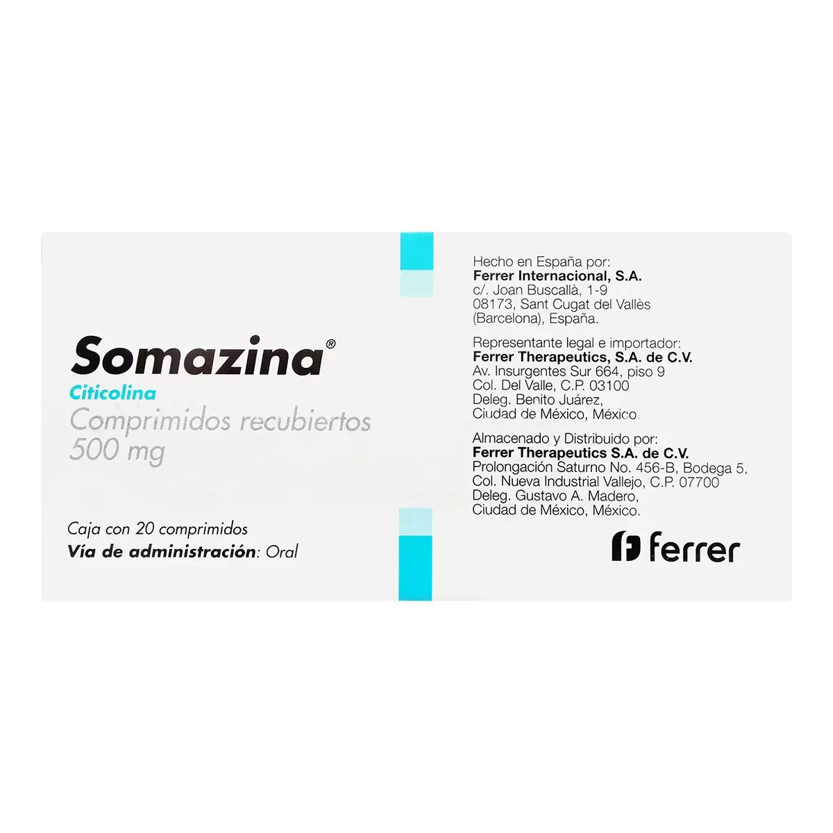 Somazina 10 Comprimidos Caja Citicolina sódica 500 MG.