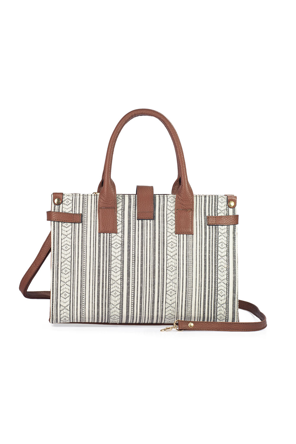 Bolso de mujer A ÁNGELOZANO tipo satchel de piel vacuna color camel con telar artesanal, Modelo Samantha