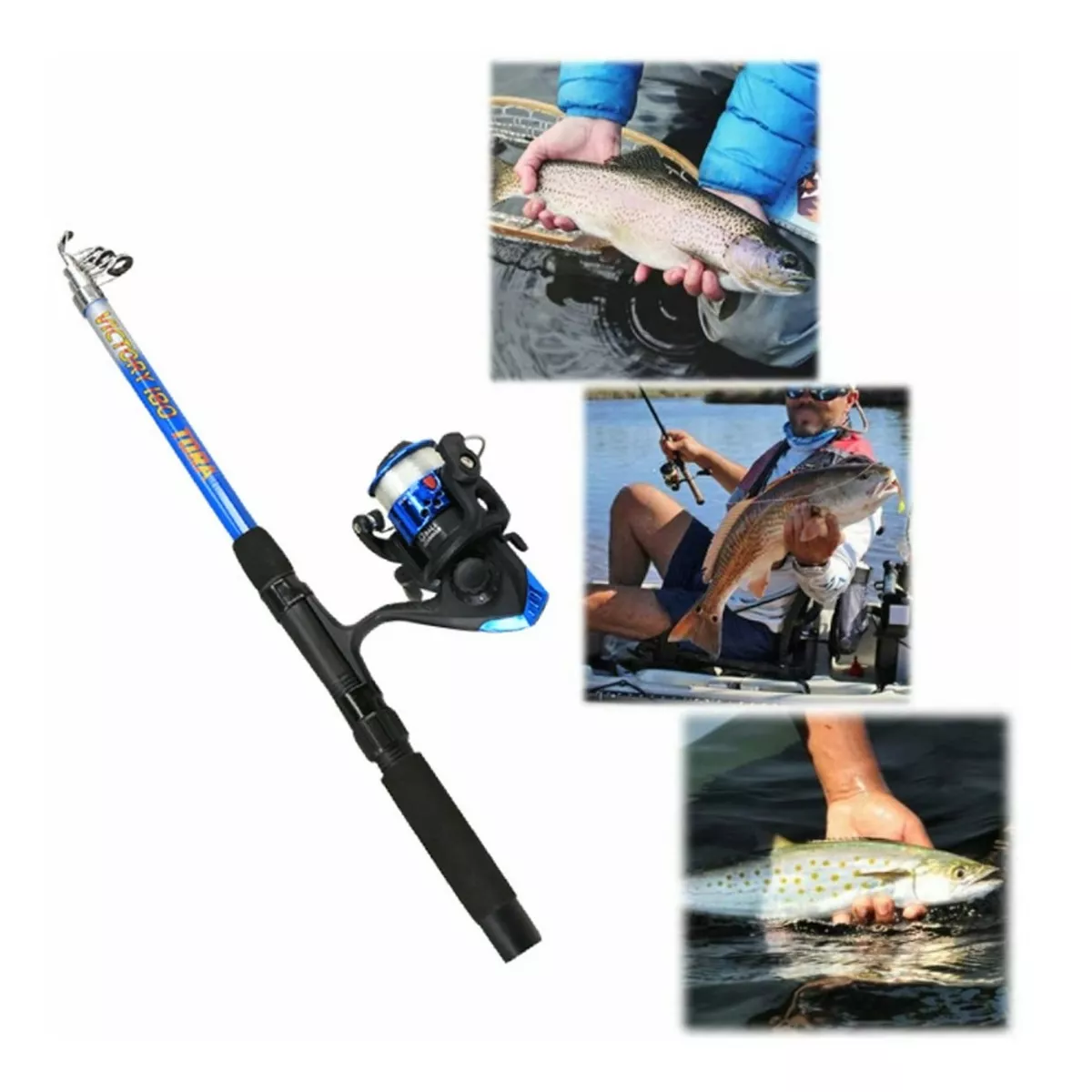 Kit Carrete De Caña De Pescar Combo Completo Juvenil