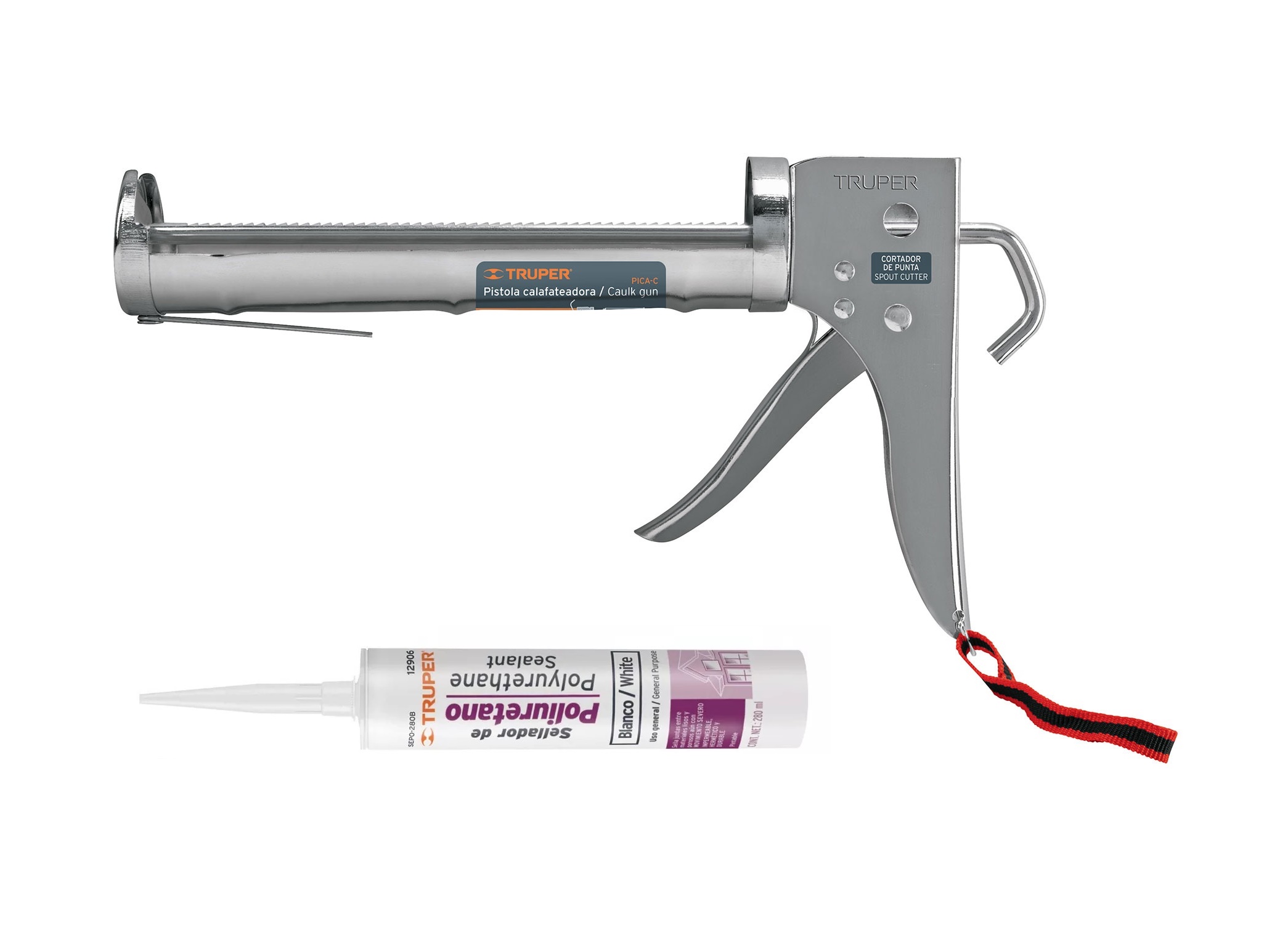 Pistola encoladora para calafateo profecional incluye un sellador de poluiretano 280ml.