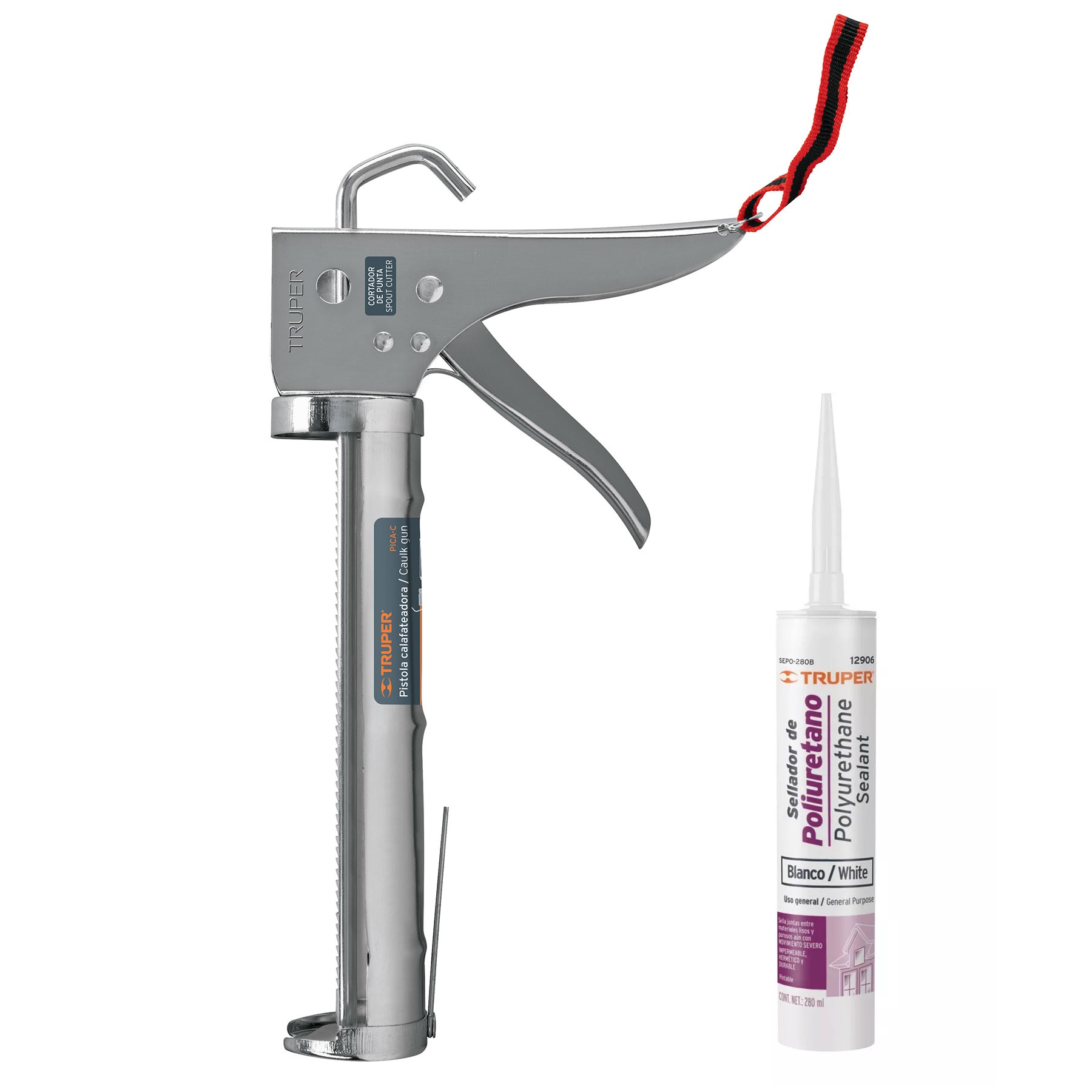Pistola encoladora para calafateo profecional incluye un sellador de poluiretano 280ml.