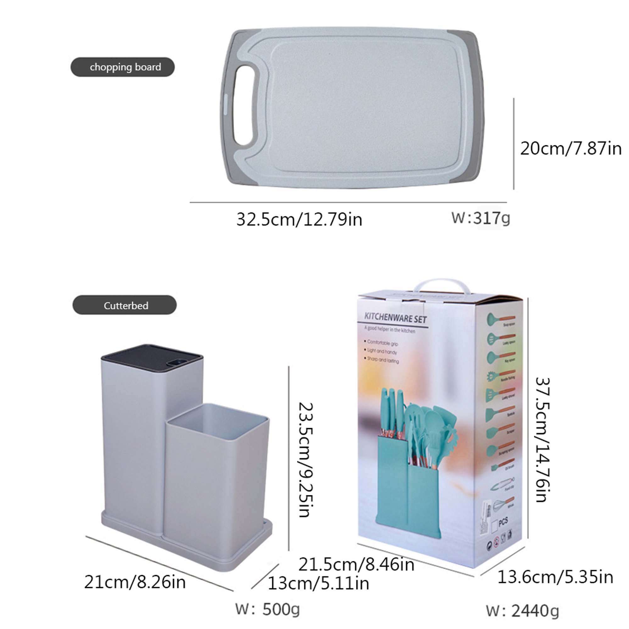 Utensilios de cocina con tabla 19 piezas