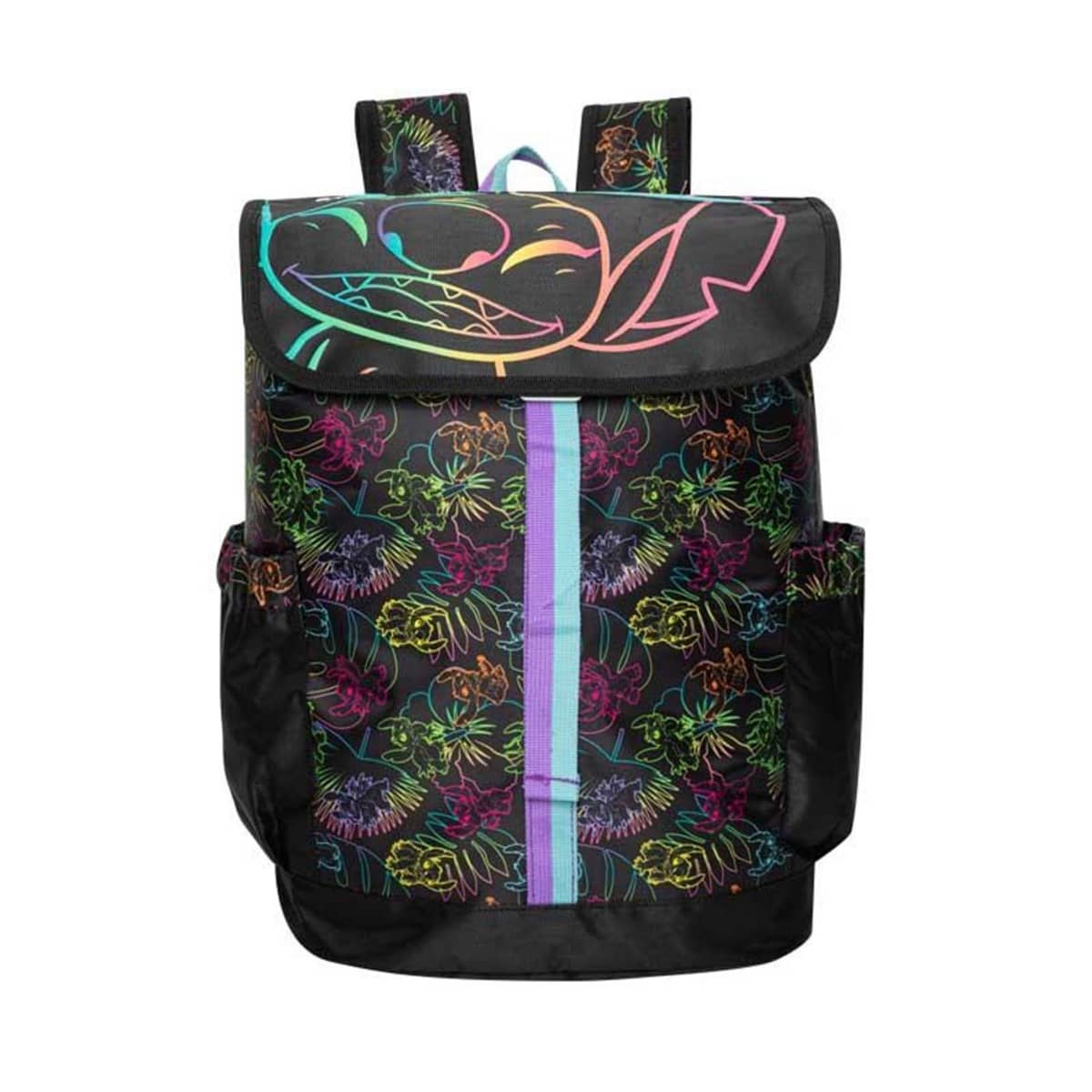 Mochila escolar negra con detalles multicolor para niña de Stitch, mod. 1098749