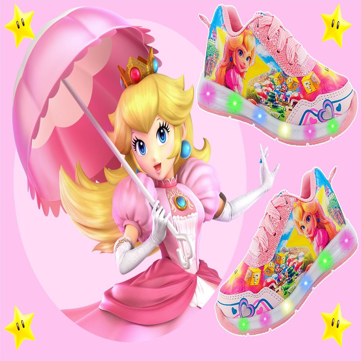 Tenis Niña Princesa Peach Luces Leds Mario Bros Juego 845-rp.