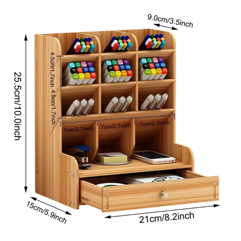 Organizador De Escritorio Madera Oficina Con Cajonera.