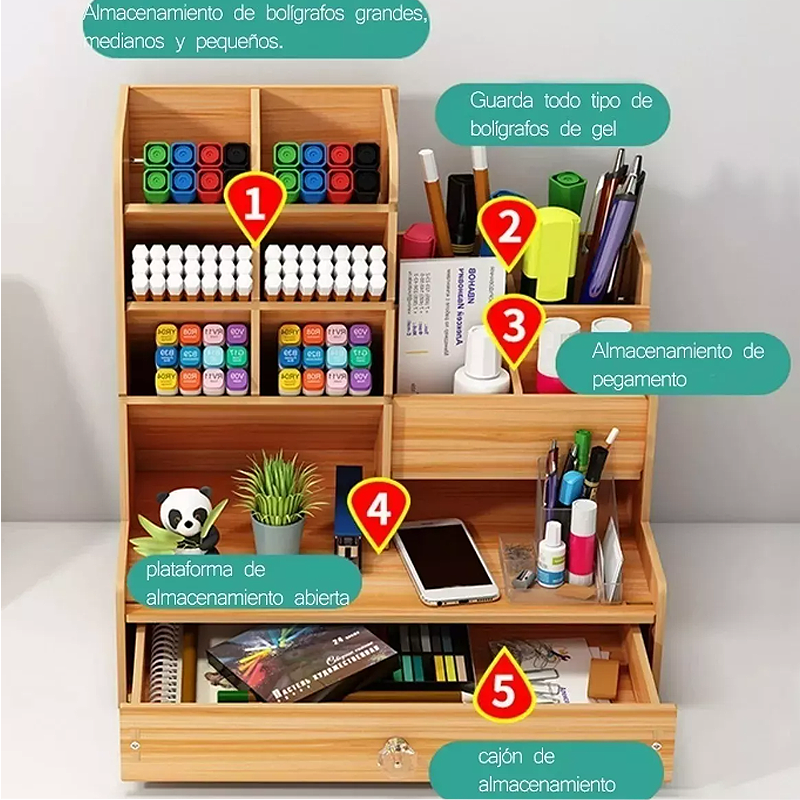 Organizador De Escritorio Madera Oficina Con Cajonera.