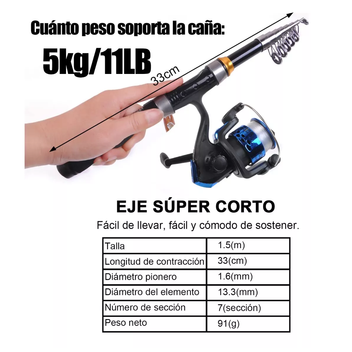 Juego De Caña De Pescar Telescópica Y Carrete 1.5 m